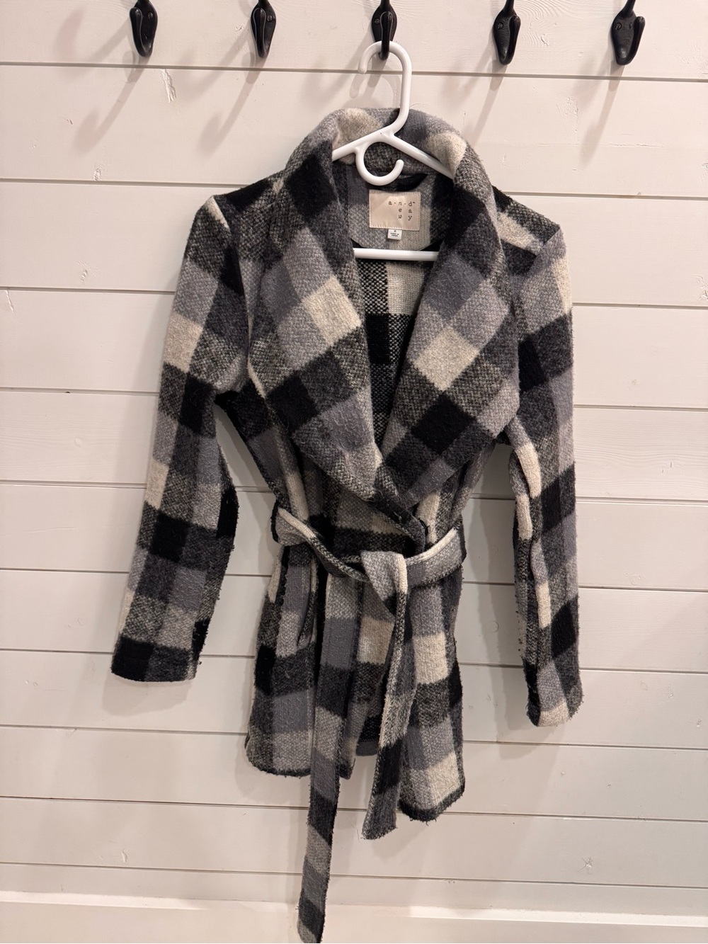 A New Day (Target) Plaid Wrap Belted Utility Jacket - Black, Gray & Cream